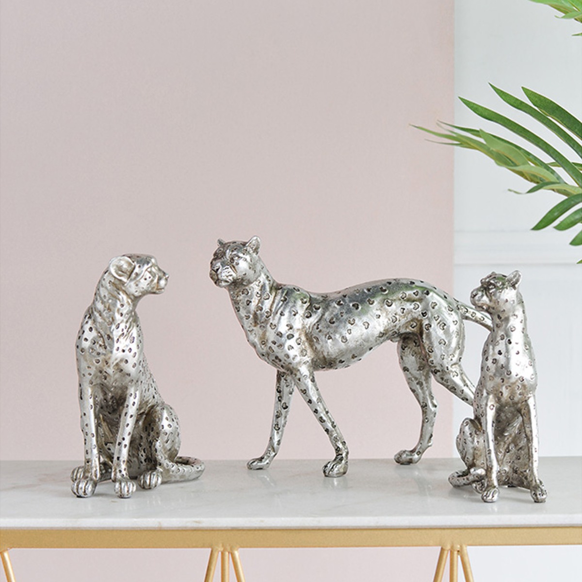 Artekko Animal Ασημί Επιτραπέζιο Διακοσμητικό Τζάγκουαρ από Ρητίνη (33x8x23.5)cm