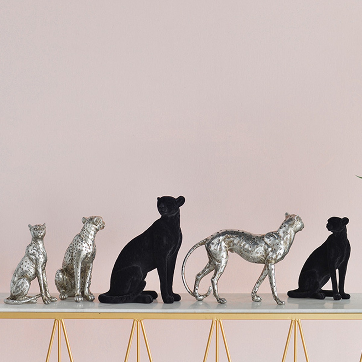 Artekko Animal Ασημί Επιτραπέζιο Διακοσμητικό Τζάγκουαρ από Ρητίνη (33x8x23.5)cm