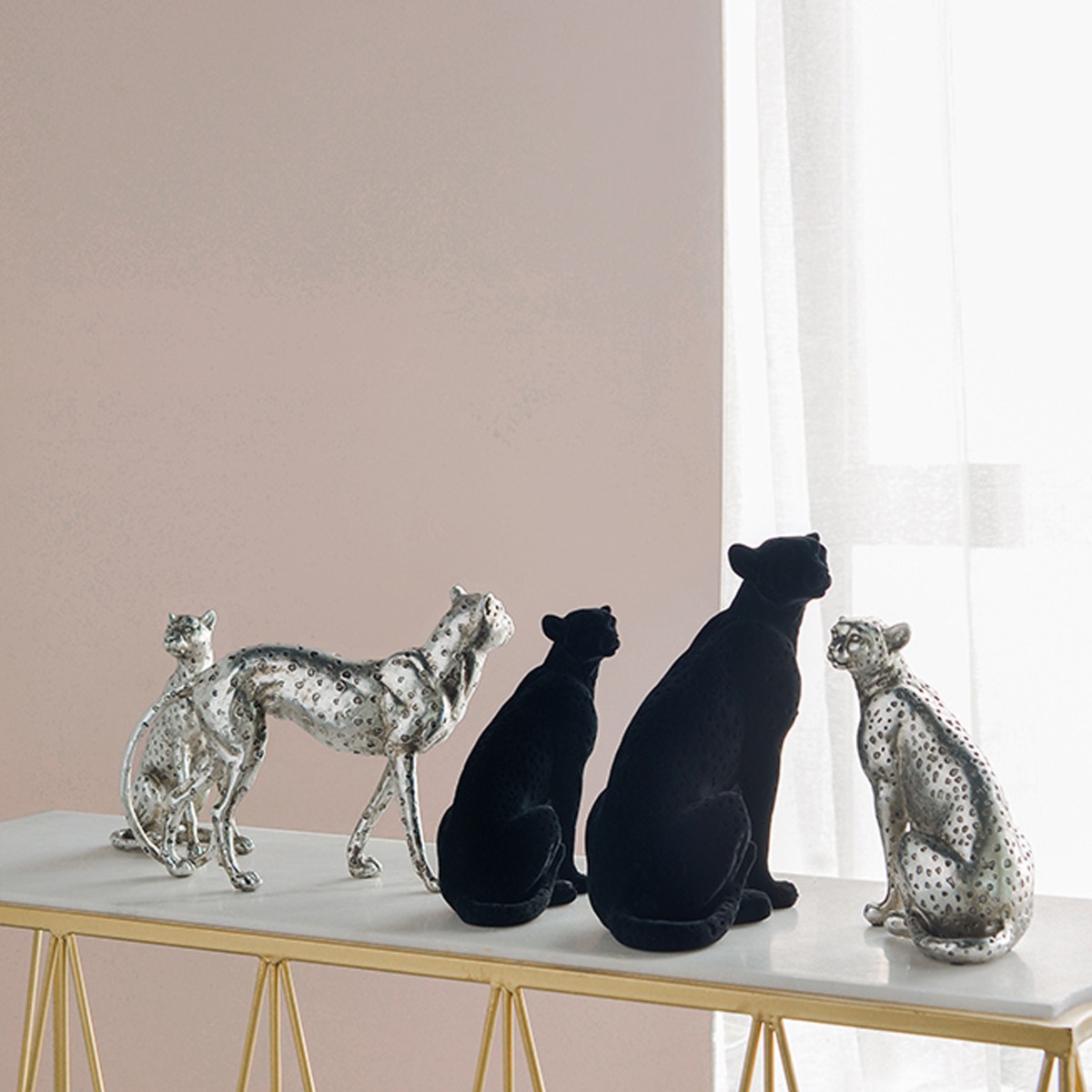 Artekko Animal Ασημί Επιτραπέζιο Διακοσμητικό Τζάγκουαρ από Ρητίνη (33x8x23.5)cm