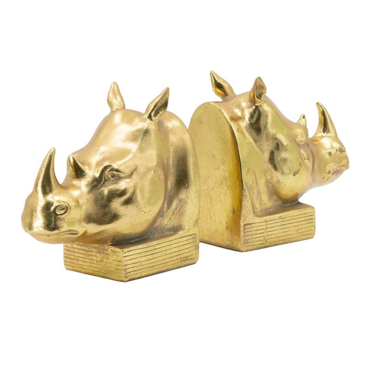 Artekko Rhino Βιβλιοστάτες Ρινόκερος Ρητίνη Χρυσό (15.5x8.9x14.5)cm Σετ/2