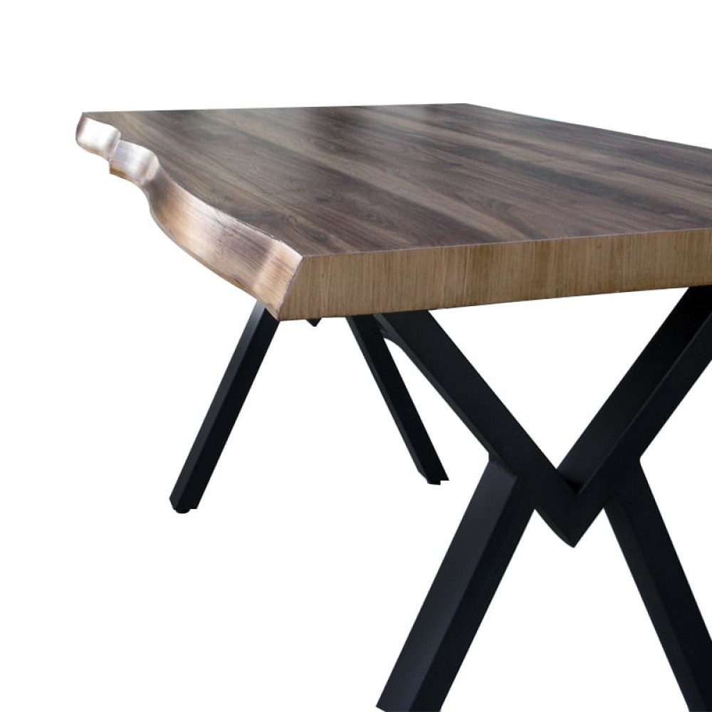 Artekko Efor Pera Καφέ Τραπέζι MDF με Εφέ Κορμού και Μεταλλικά Μαύρα Πόδια (140x80x75)cm