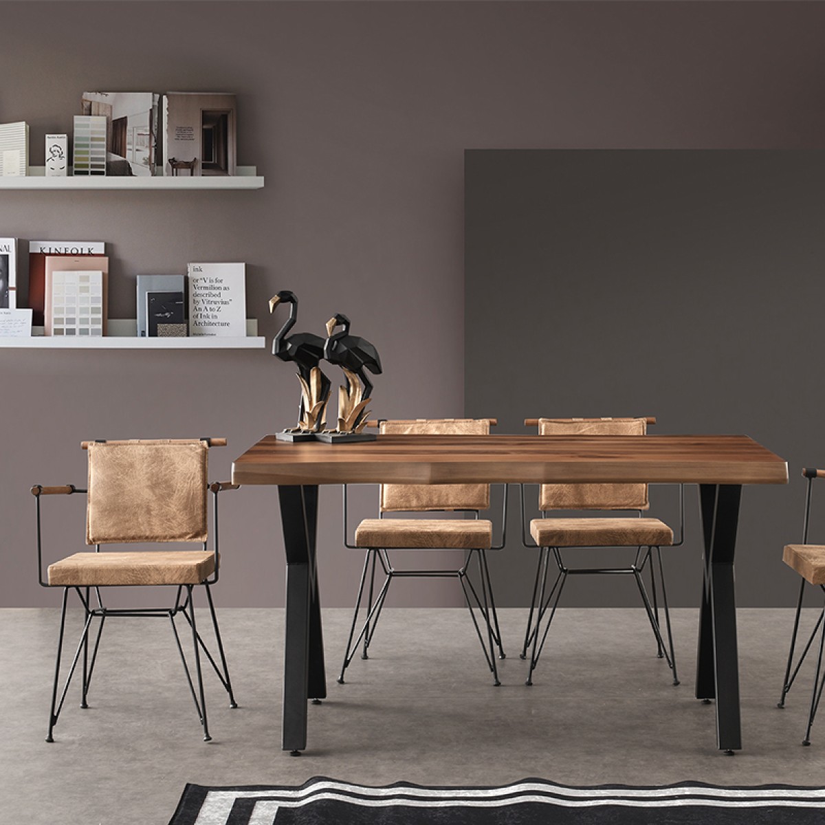 Artekko Efor Pera Τραπέζι MDF με Εφέ Κορμού Καφέ και Μεταλλικά Μαύρα Πόδια (140x80x75)cm