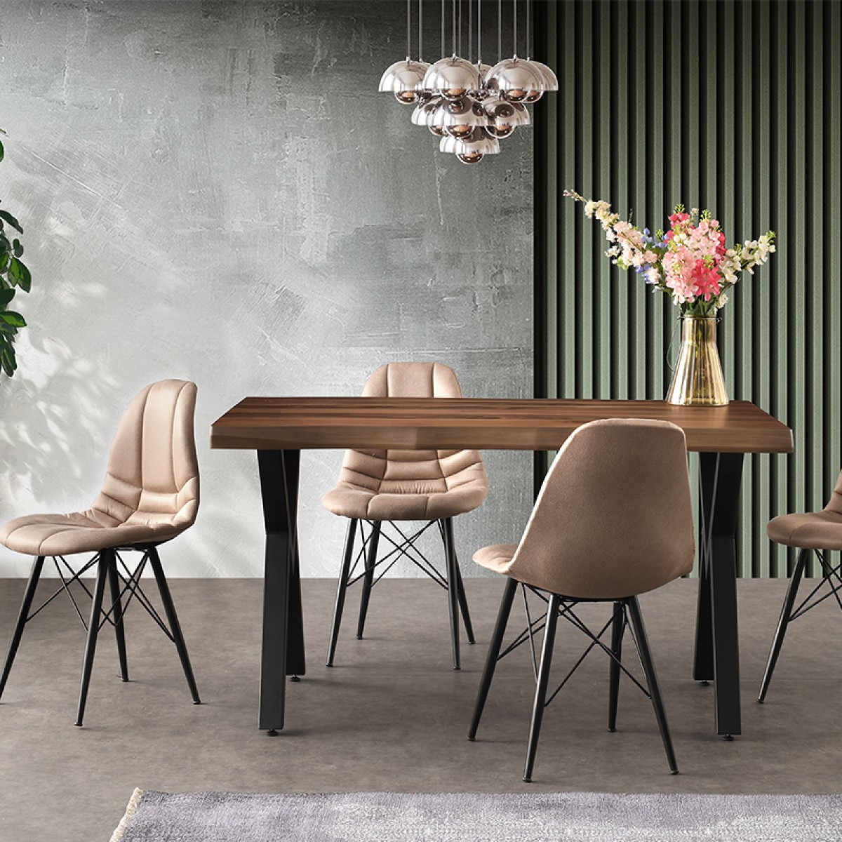 Artekko Efor Pera Τραπέζι MDF με Εφέ Κορμού Καφέ και Μεταλλικά Μαύρα Πόδια (140x80x75)cm