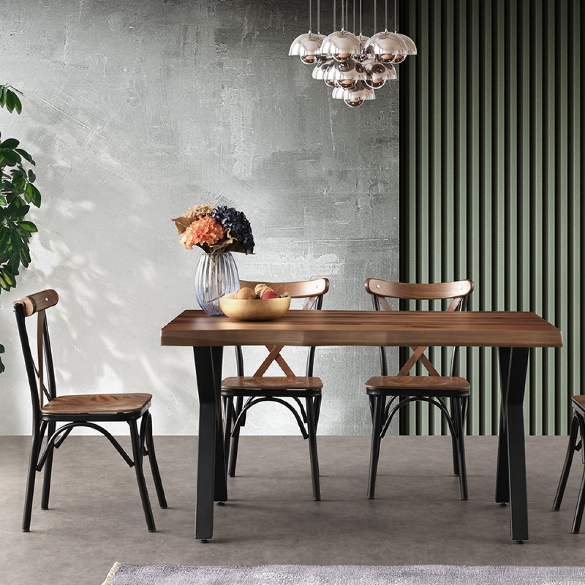 Artekko Efor Pera Τραπέζι MDF με Εφέ Κορμού Καφέ και Μεταλλικά Μαύρα Πόδια (140x80x75)cm
