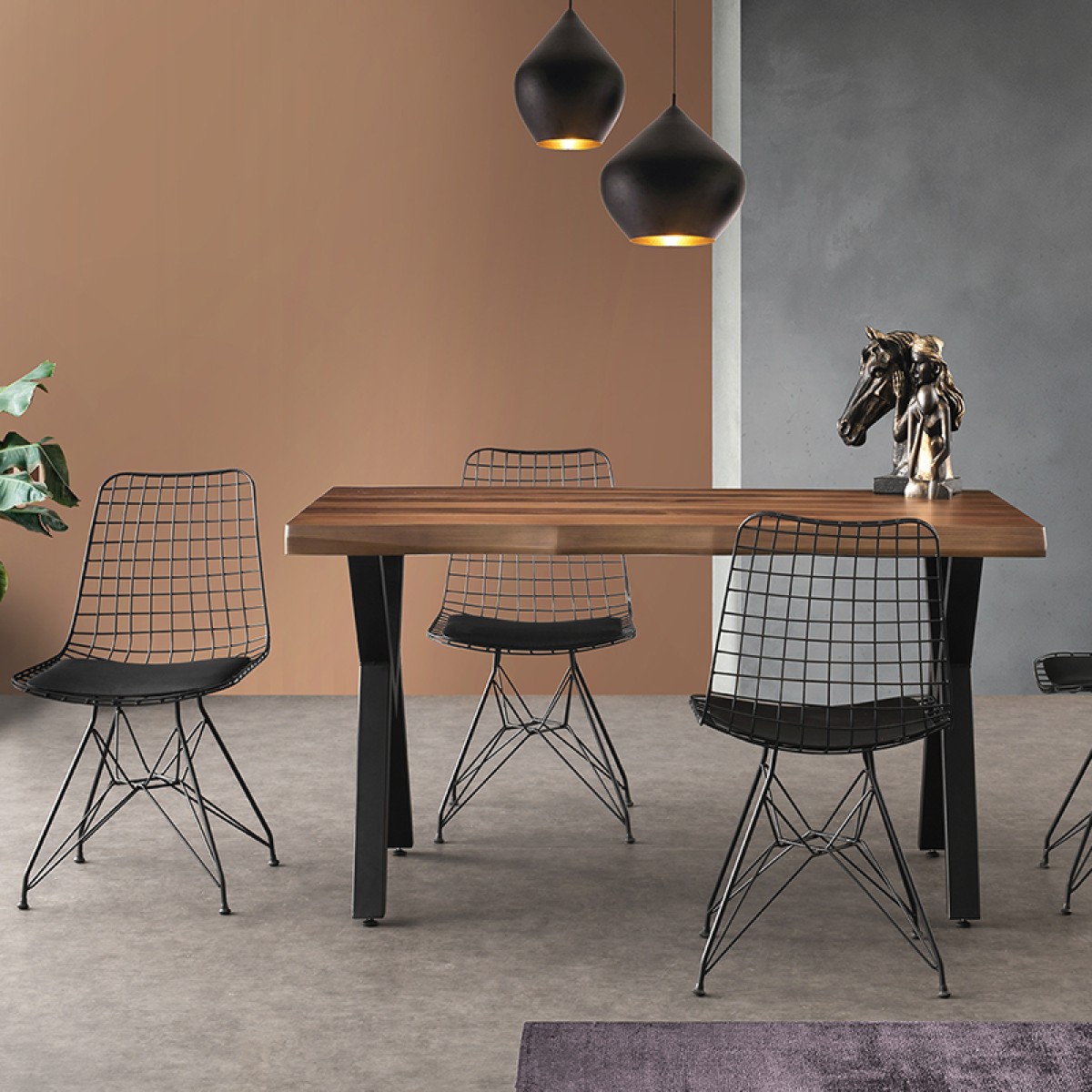 Artekko Efor Pera Τραπέζι MDF με Εφέ Κορμού Καφέ και Μεταλλικά Μαύρα Πόδια (140x80x75)cm