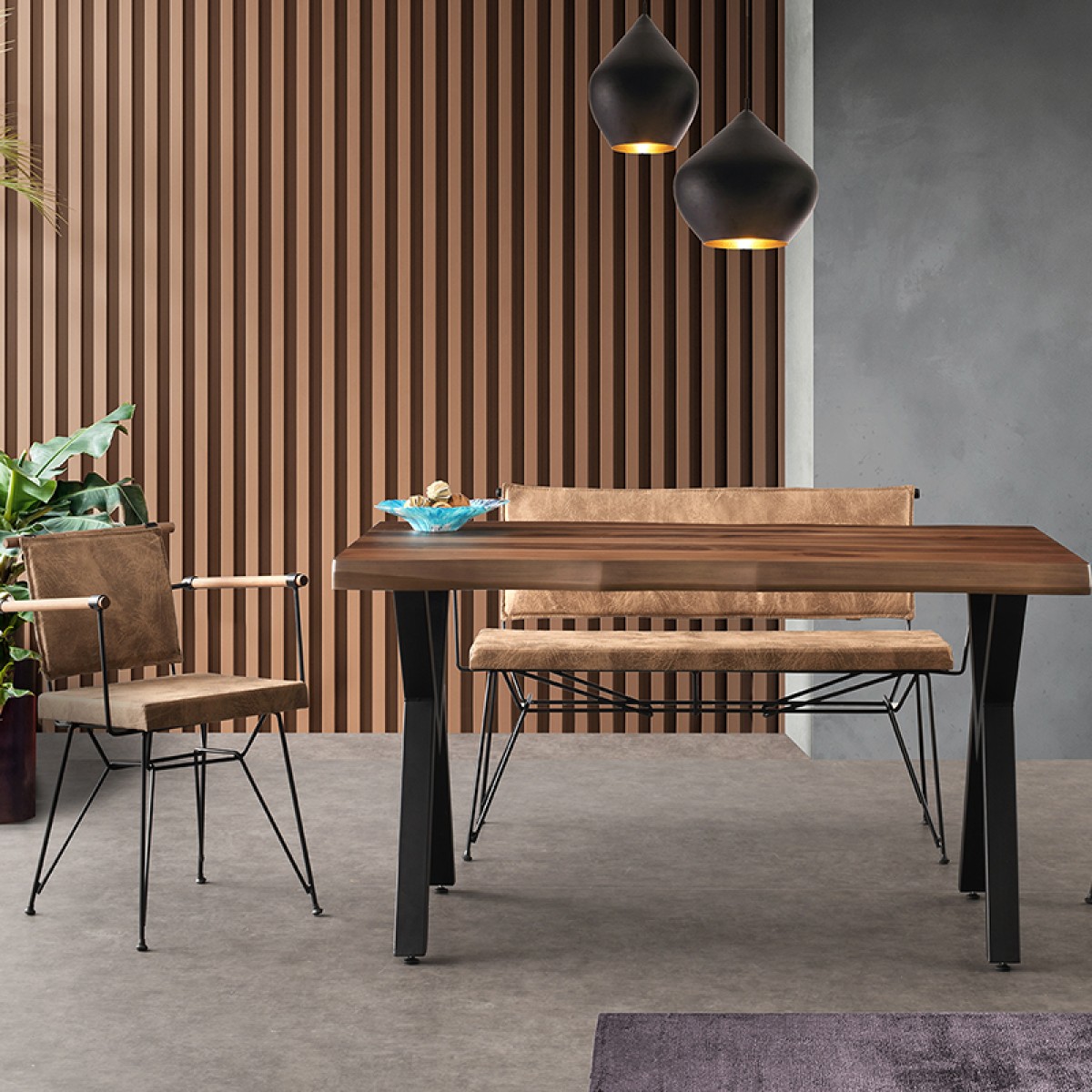 Artekko Efor Pera Τραπέζι MDF με Εφέ Κορμού Καφέ και Μεταλλικά Μαύρα Πόδια (140x80x75)cm