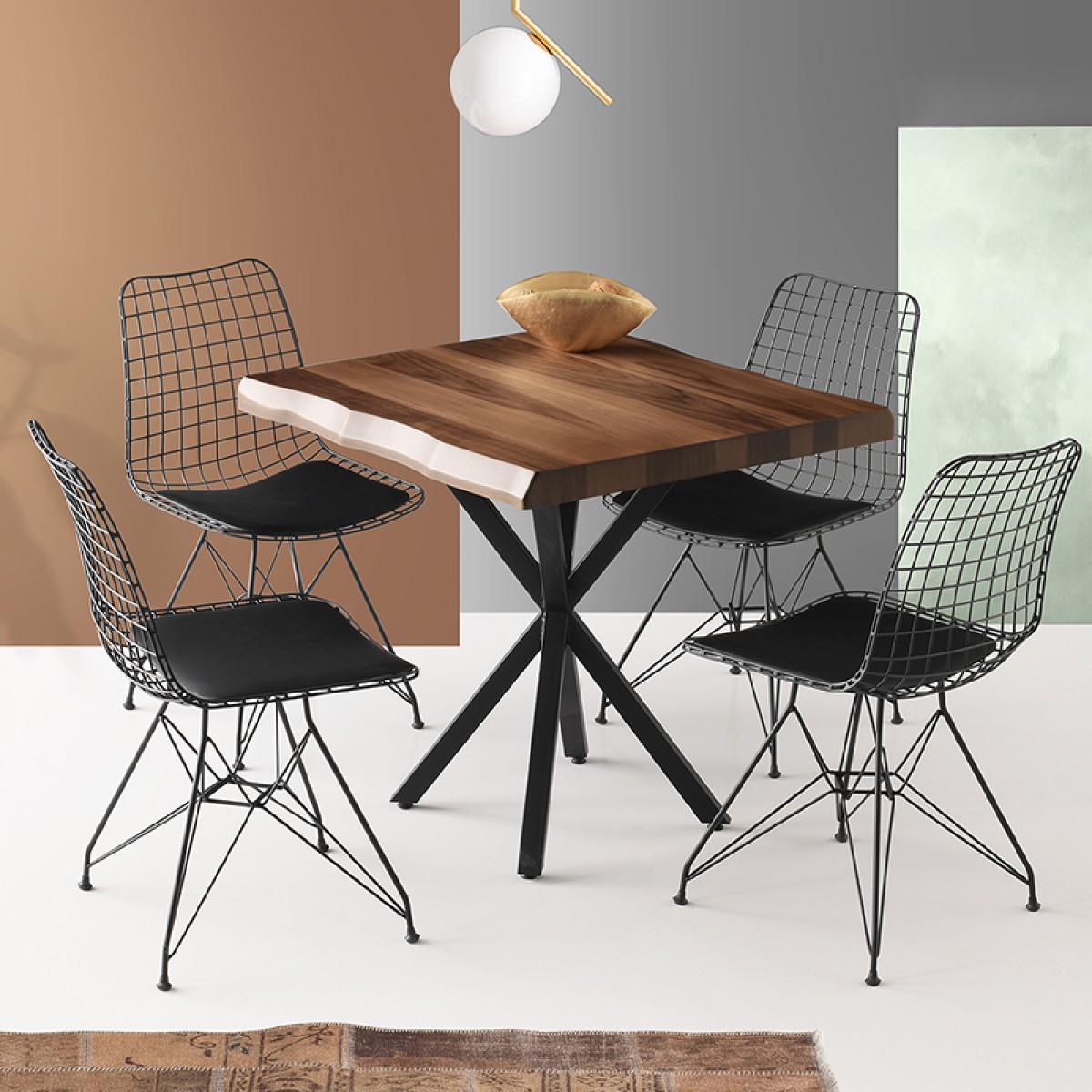 Artekko Safir Καφέ Τραπέζι MDF με Εφέ Κορμού και Μεταλλικά Μαύρα Πόδια (87x80x75)cm