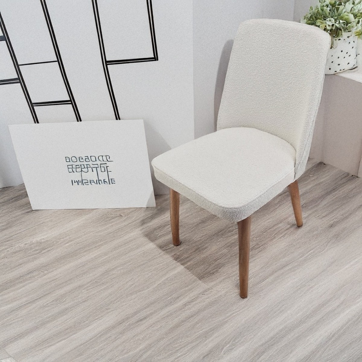 Artekko Milano Ξύλινη Καρέκλα με Λευκό Μπουκλέ Ύφασμα (48x50x91)cm