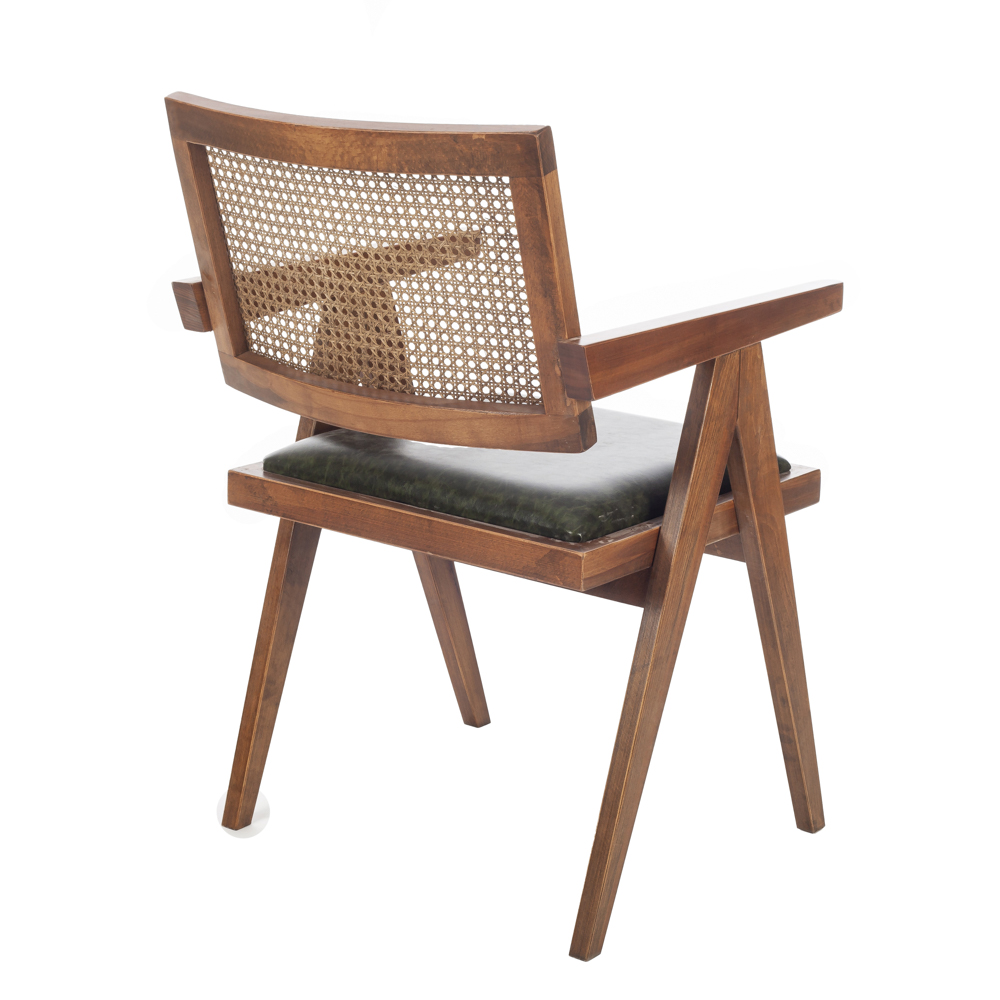Artekko Suva Rattan Καρέκλα με Καφέ Ξύλινο Σκελετό με Ψάθα και Πράσινο Τεχνόδερμα (52x55x80)cm