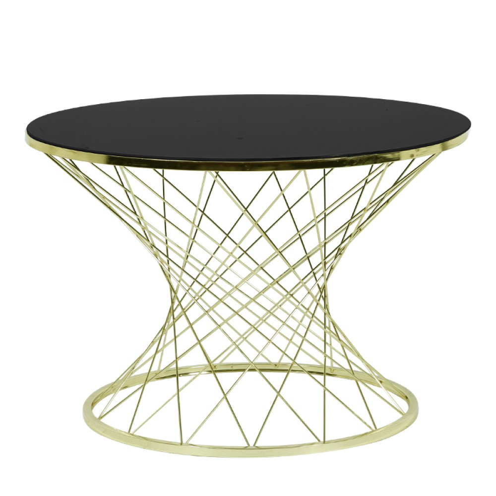 Artekko Esraals Τραπέζι Σαλονιού Μεταλλικό  Χρυσό με Μαύρο Γυάλινο Καπάκι (75x75x45)cm