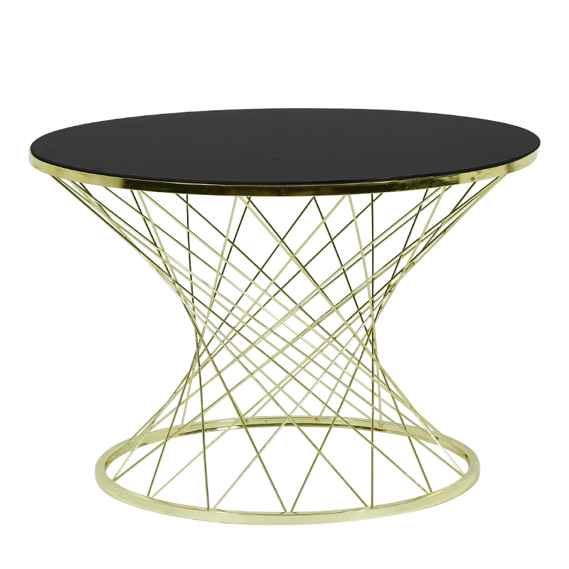 Artekko Esraals Τραπέζι Σαλονιού Μεταλλικό  Χρυσό με Μαύρο Γυάλινο Καπάκι (75x75x45)cm