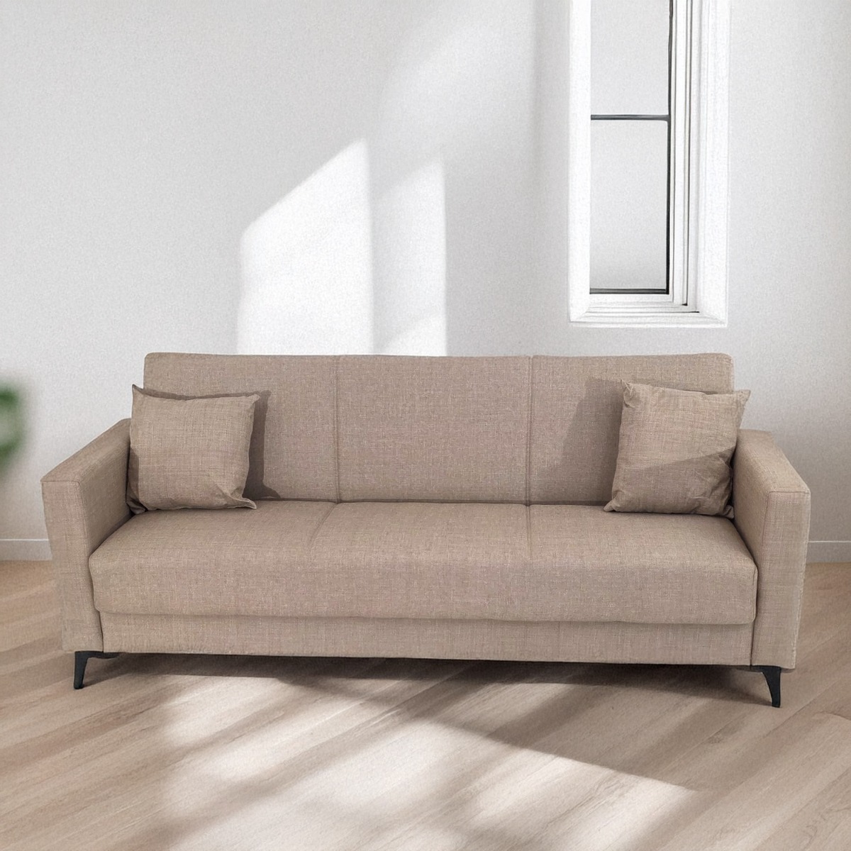 Artekko Pixie Μπεζ Τριθέσιος Καναπές Κρεβάτι με Αποθηκευτικό Χώρο (205x80x85)cm Κρεβάτι (180x100x45)cm