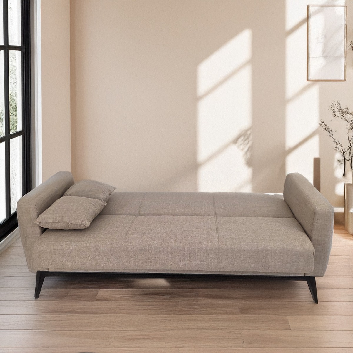 Artekko Pixie Μπεζ Τριθέσιος Καναπές Κρεβάτι με Αποθηκευτικό Χώρο (205x80x85)cm Κρεβάτι (180x100x45)cm