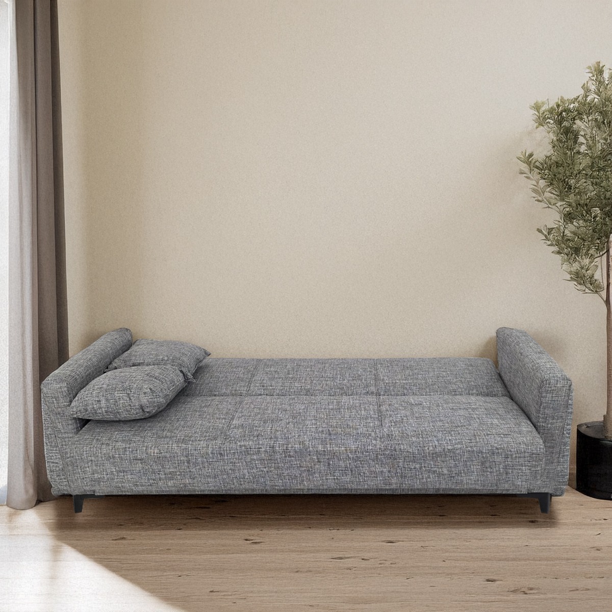 Artekko Pixie Γκρι Τριθέσιος Καναπές Κρεβάτι με Αποθηκευτικό Χώρο (205x80x85)cm Κρεβάτι (180x100x45)cm