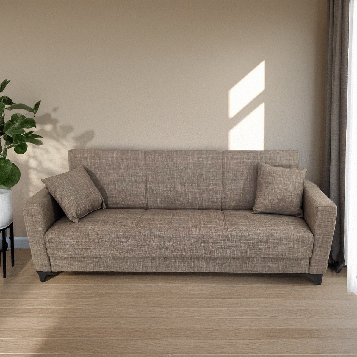 Artekko Pixie Καφέ Τριθέσιος Καναπές Κρεβάτι με Αποθηκευτικό Χώρο (205x80x85)cm Κρεβάτι (180x100x45)cm