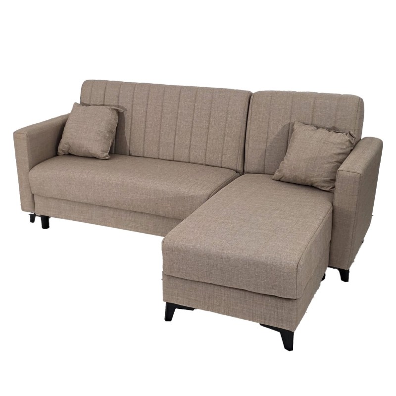 Artekko Pixie Μπεζ Τριθέσιος Καναπές Κρεβάτι με Αναστρέψιμη Γωνία και Αποθηκευτικό Χώρο (200x135x85)cm Κρεβάτι (180x100x45)cm