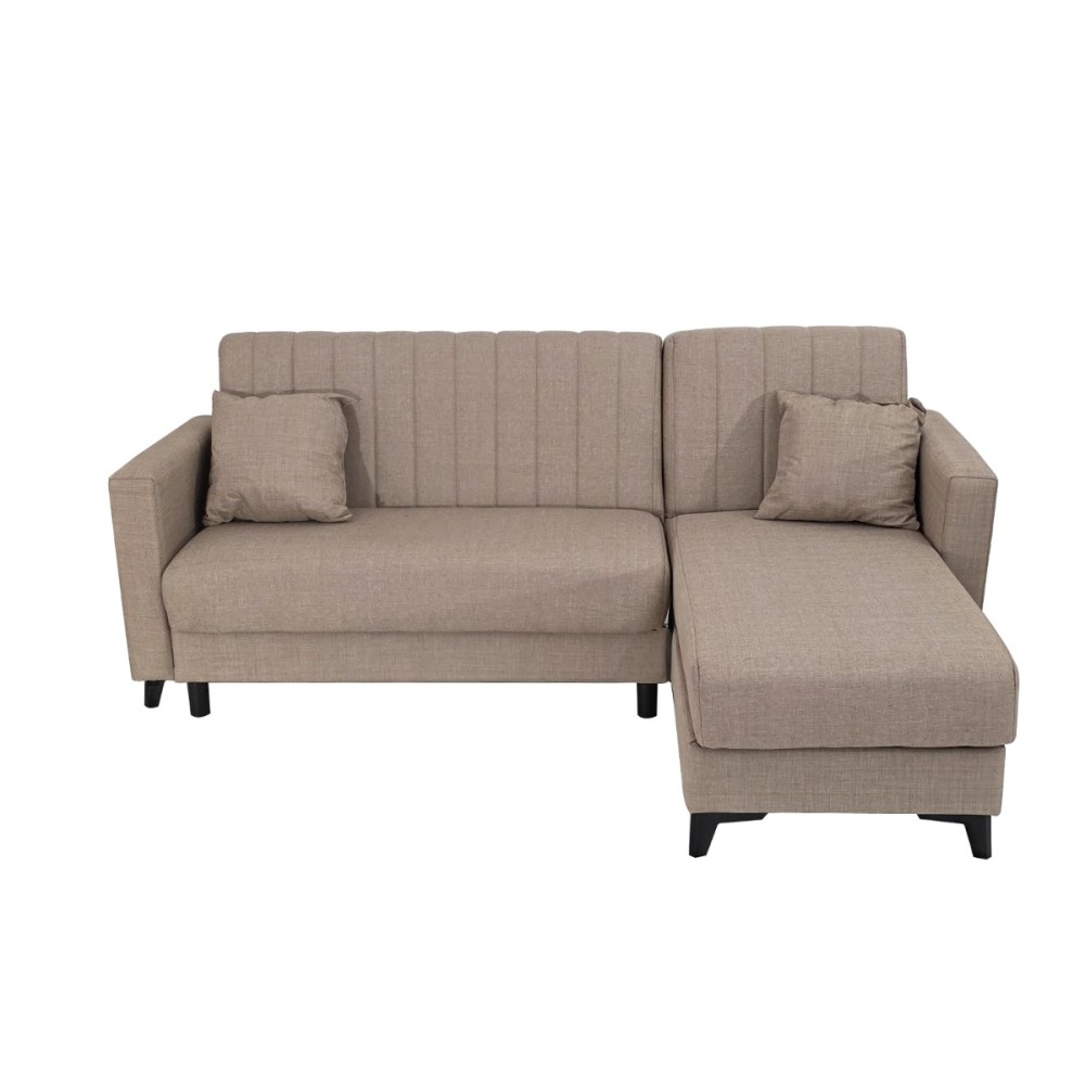 Artekko Pixie Μπεζ Τριθέσιος Καναπές Κρεβάτι με Αναστρέψιμη Γωνία και Αποθηκευτικό Χώρο (200x135x85)cm Κρεβάτι (180x100x45)cm