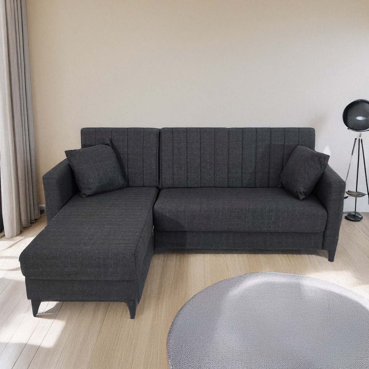 Artekko Pixie Γκρι Τριθέσιος Καναπές Κρεβάτι με Αναστρέψιμη Γωνία και Αποθηκευτικό Χώρο (200x135x85)cm Κρεβάτι (180x100x45)cm