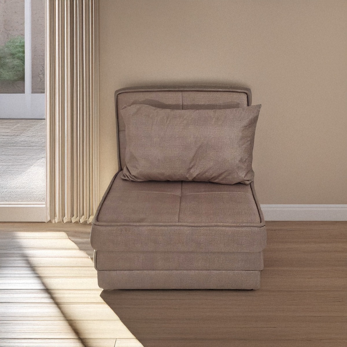 Artekko Thales Καφέ Πολυθρόνα Κρεβάτι με Αποθηκευτικό Χώρο (110x85x90)cm Κρεβάτι (200x85x45)cm