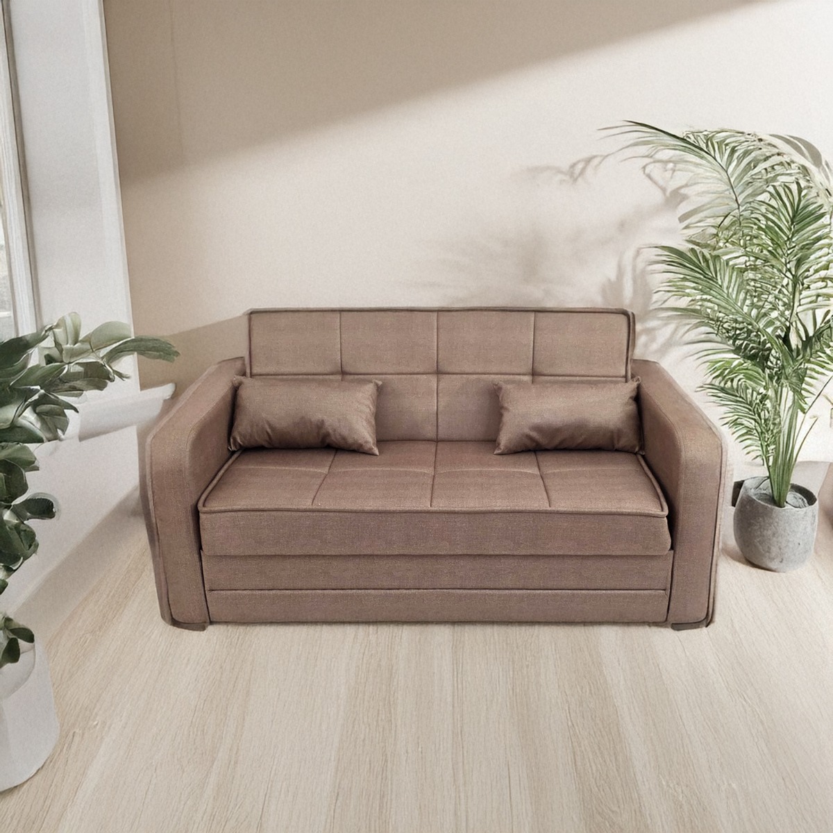 Artekko Dafne Καφέ Διθέσιος Καναπές με Αποθηκευτικό Χώρο (110x170x90)cm Κρεβάτι (200x140x45)cm