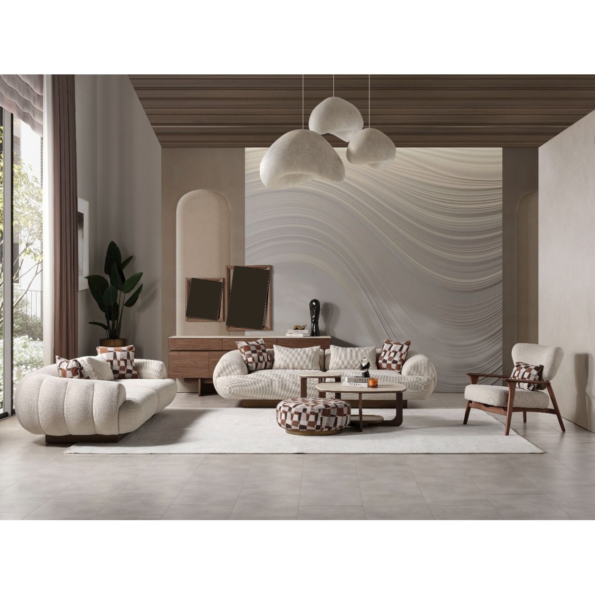 Artekko Stone Καφέ Τραπέζι Σαλονιού MDF με Όψη Πέτρας στην Επιφάνεια (90x90x42)cm