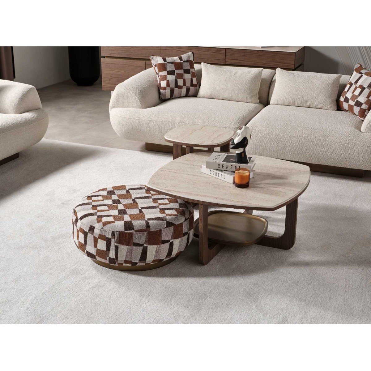 Artekko Stone Καφέ Τραπέζι Σαλονιού MDF με Όψη Πέτρας στην Επιφάνεια (90x90x42)cm