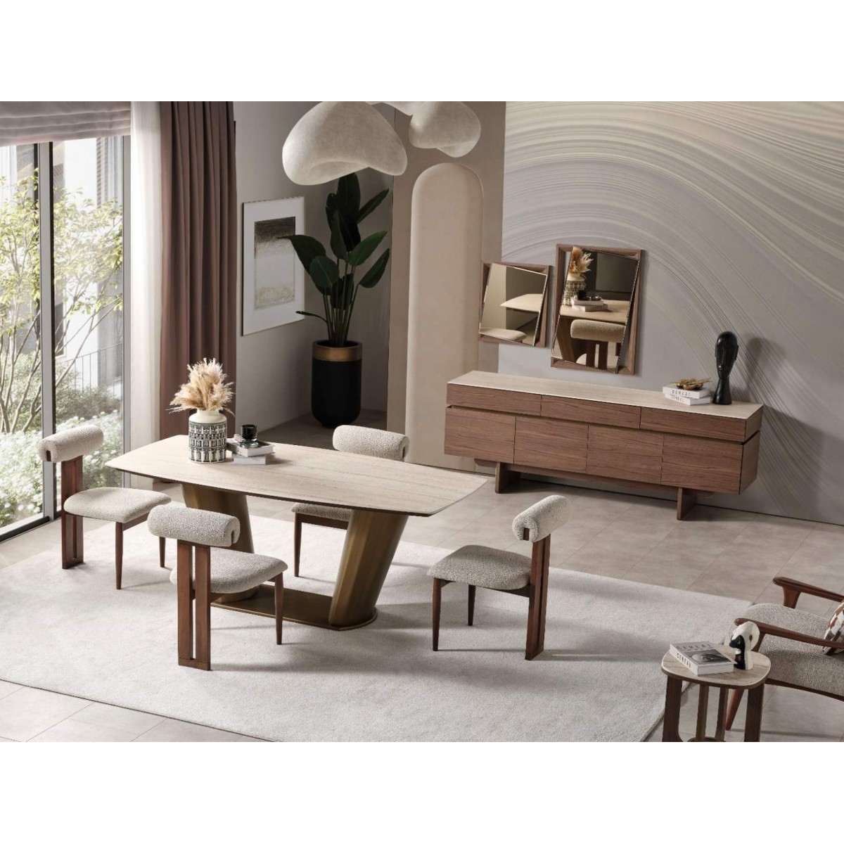 Artekko Stone Καφέ Τραπεζαρία MDF με Όψη Πέτρας στην Επιφάνεια (200x100x78)cm