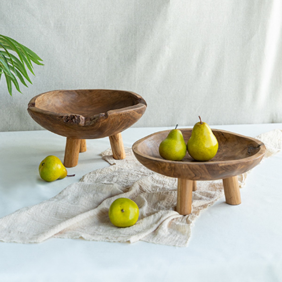 Artekko Woody Μπολ Διακοσμητικό από Ξύλο Teak Φυσικό Σετ/2