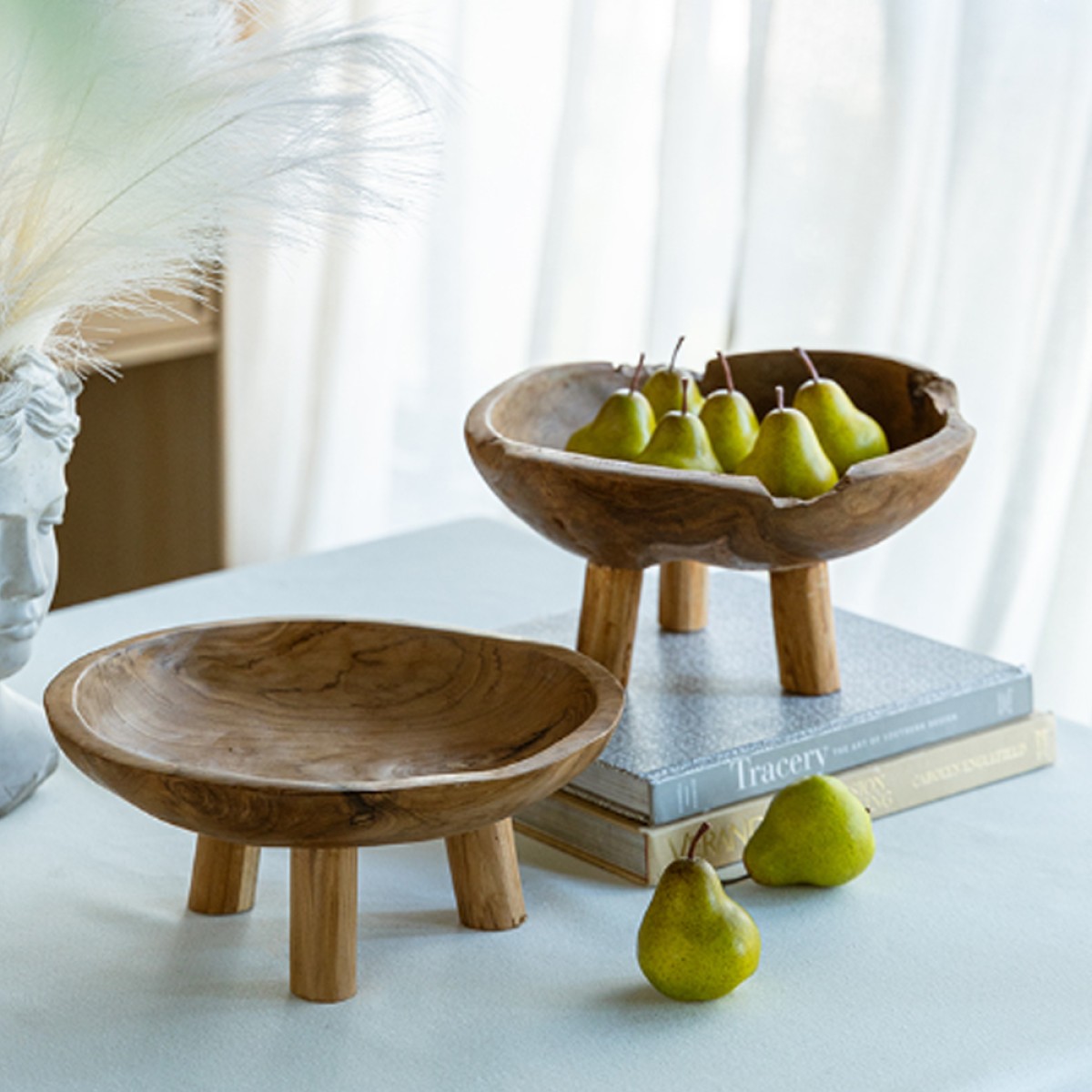 Artekko Woody Μπολ Διακοσμητικό από Ξύλο Teak Φυσικό Σετ/2