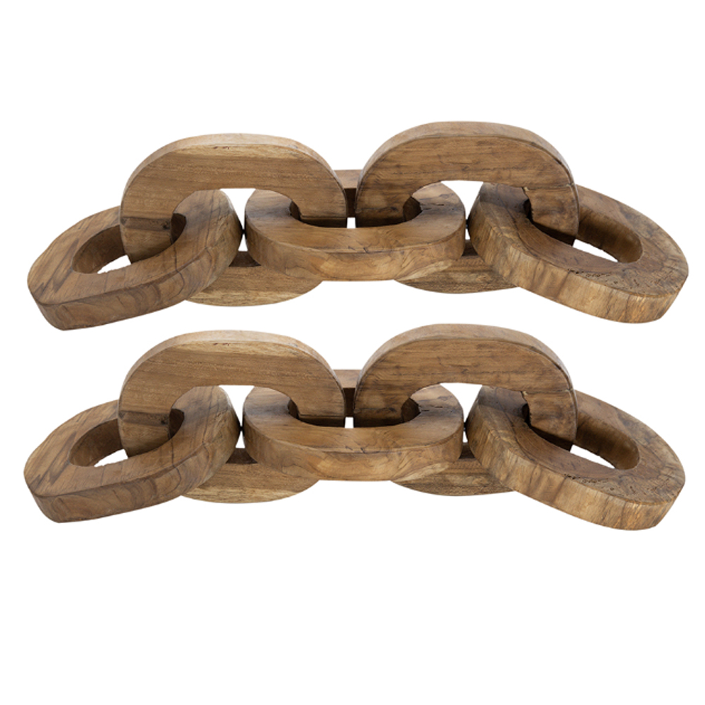 Artekko Woody Διακοσμητική Αλυσίδα από Ξύλο Teak Φυσική Απόχρωση (20x20x25)cm Σετ/2