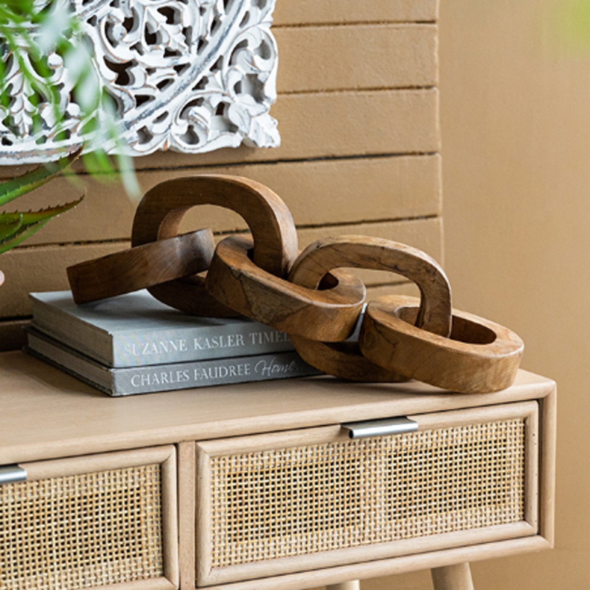 Artekko Woody Διακοσμητική Αλυσίδα από Ξύλο Teak Φυσική Απόχρωση (20x20x25)cm Σετ/2