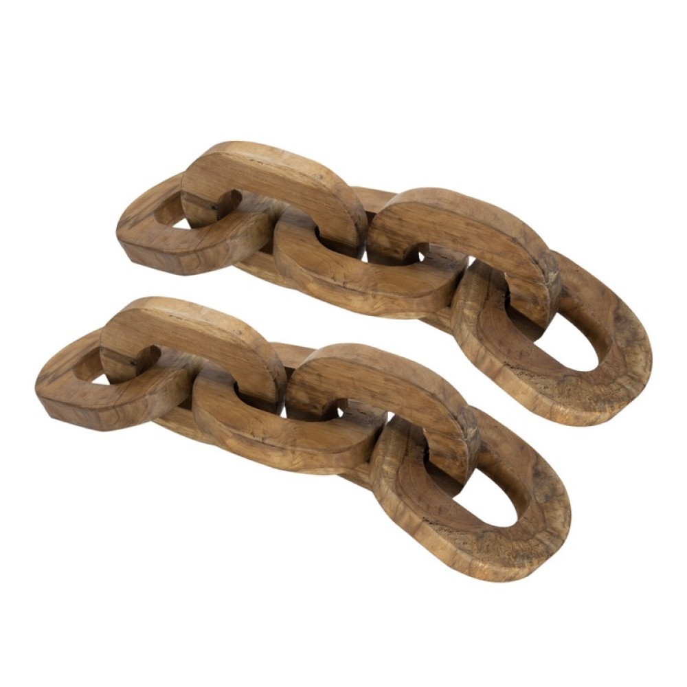 Artekko Woody Διακοσμητική Αλυσίδα από Ξύλο Teak Φυσική Απόχρωση (20x20x25)cm Σετ/2