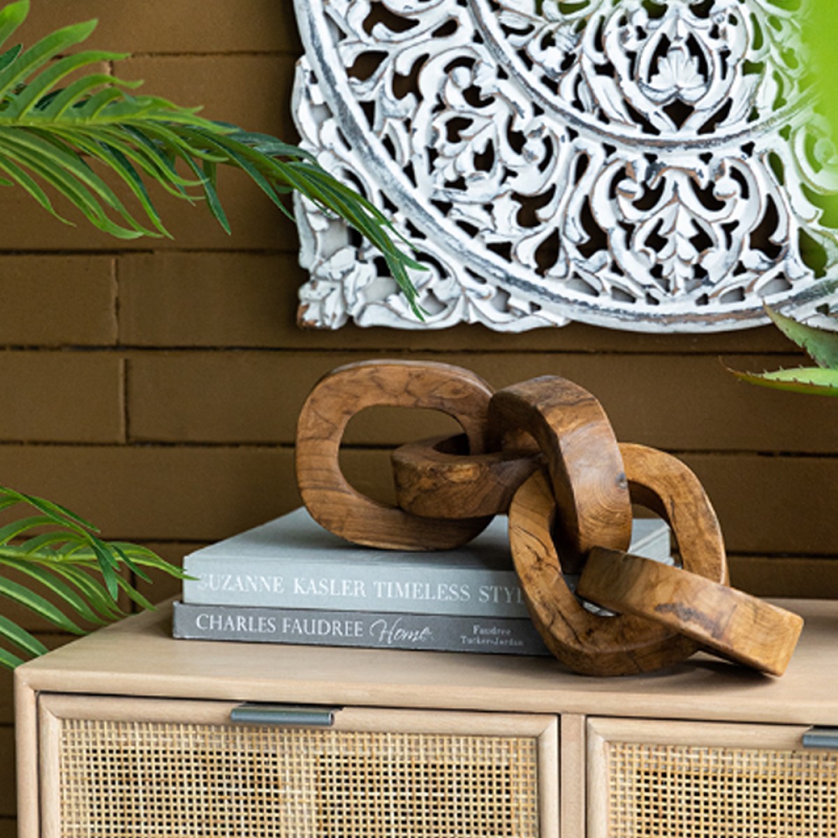Artekko Woody Διακοσμητική Αλυσίδα από Ξύλο Teak Φυσική Απόχρωση (20x20x25)cm Σετ/2