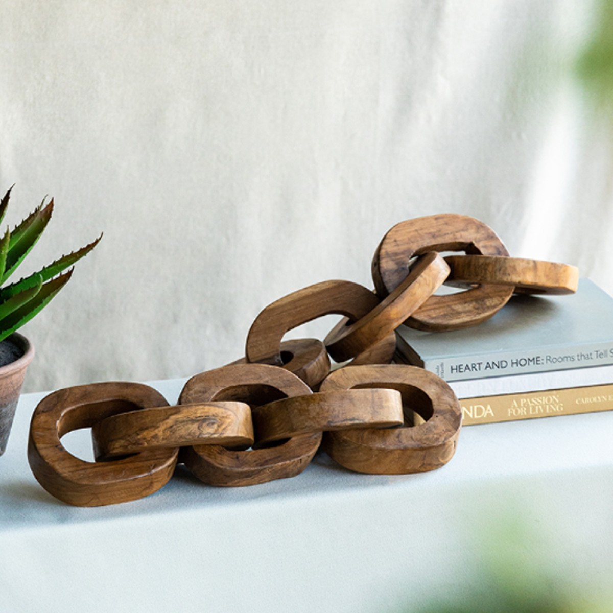 Artekko Woody Διακοσμητική Αλυσίδα από Ξύλο Teak Φυσική Απόχρωση (20x20x25)cm Σετ/2