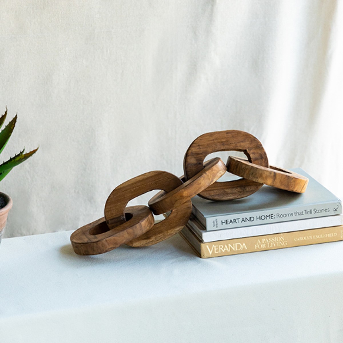 Artekko Woody Διακοσμητική Αλυσίδα από Ξύλο Teak Φυσική Απόχρωση (20x20x25)cm Σετ/2