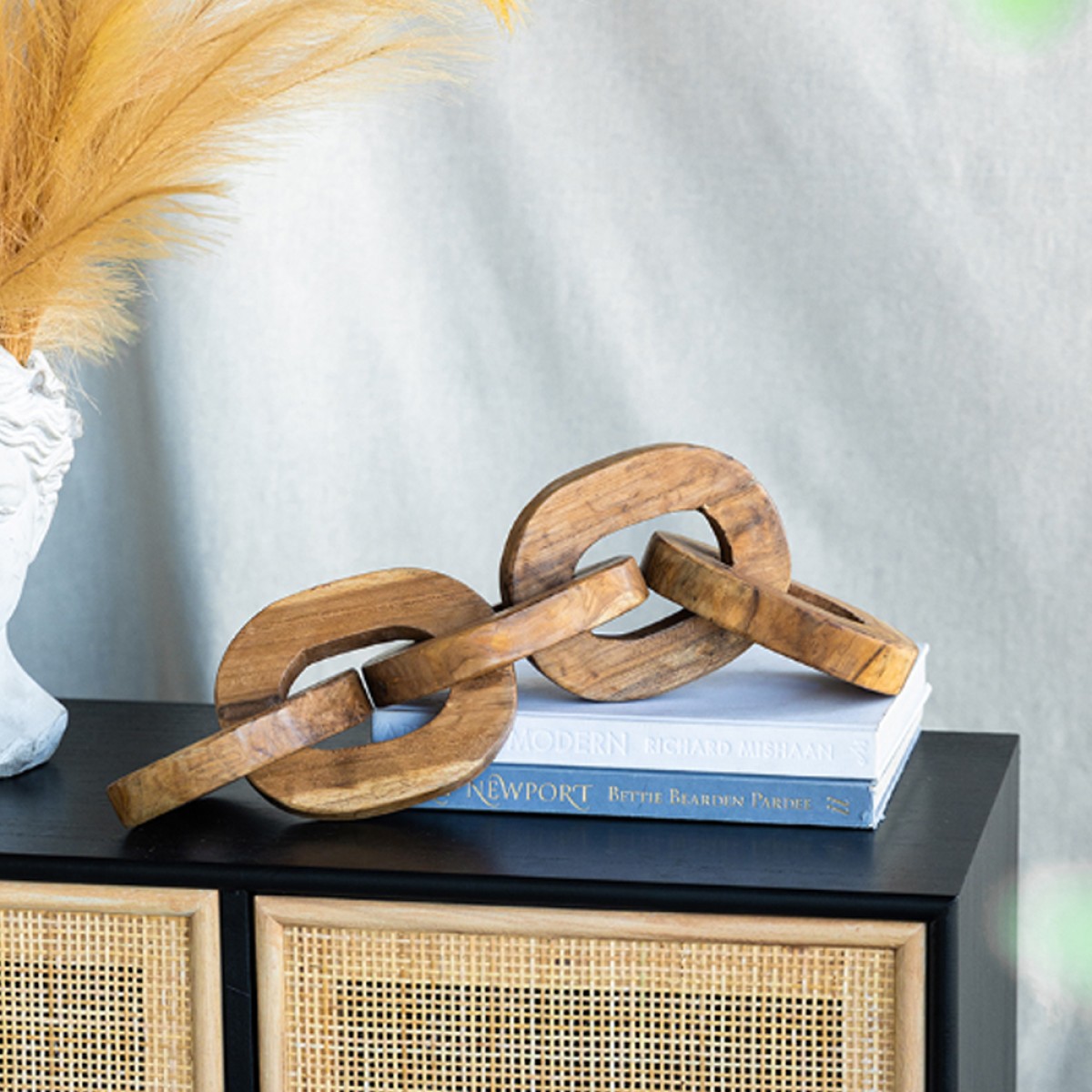 Artekko Woody Διακοσμητική Αλυσίδα από Ξύλο Teak Φυσική Απόχρωση (20x20x25)cm Σετ/2