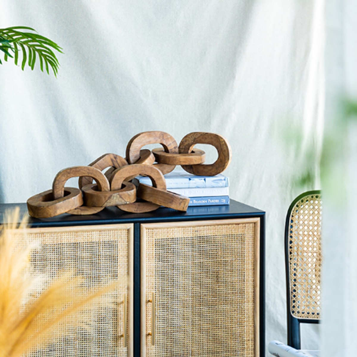 Artekko Woody Διακοσμητική Αλυσίδα από Ξύλο Teak Φυσική Απόχρωση (20x20x25)cm Σετ/2