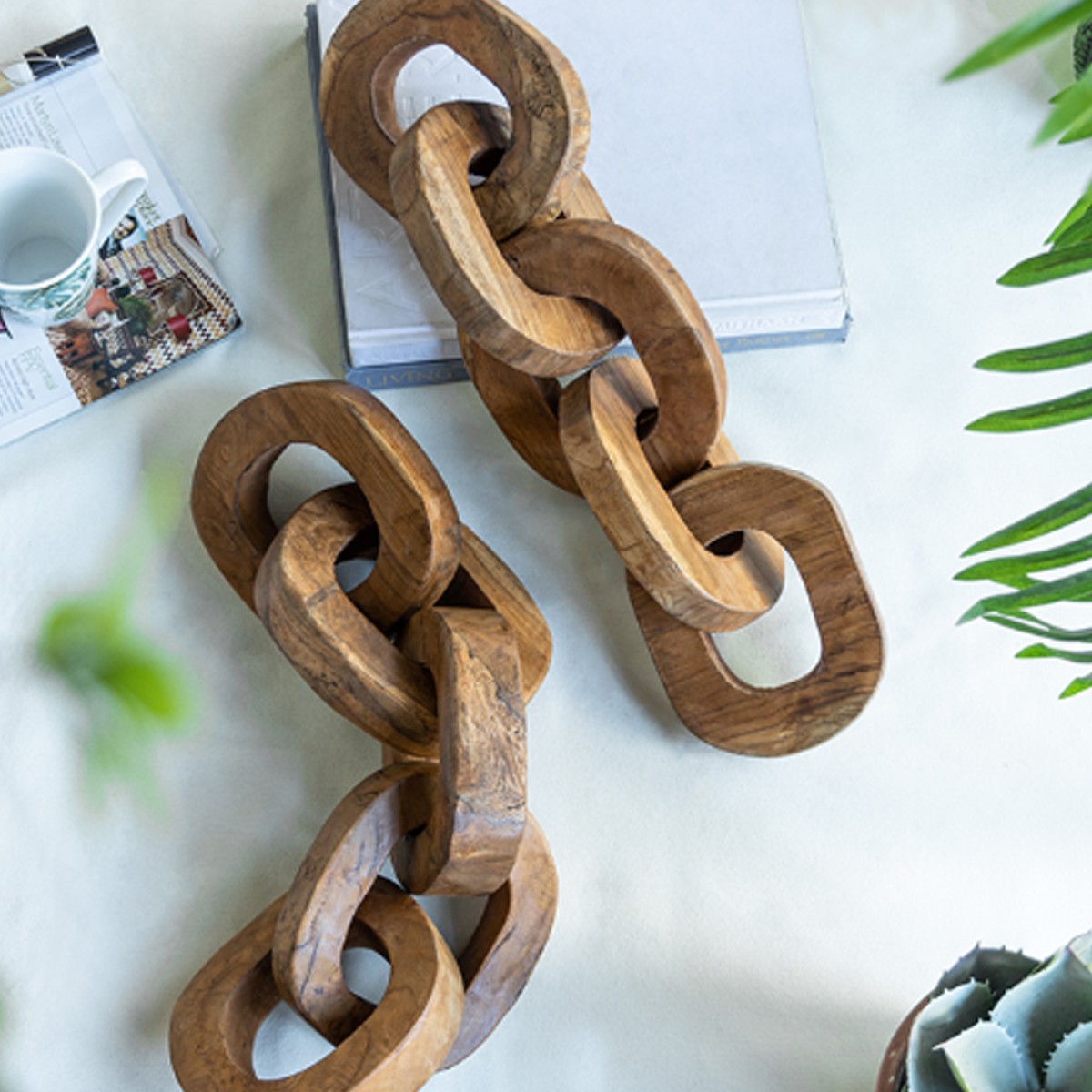 Artekko Woody Διακοσμητική Αλυσίδα από Ξύλο Teak Φυσική Απόχρωση (20x20x25)cm Σετ/2