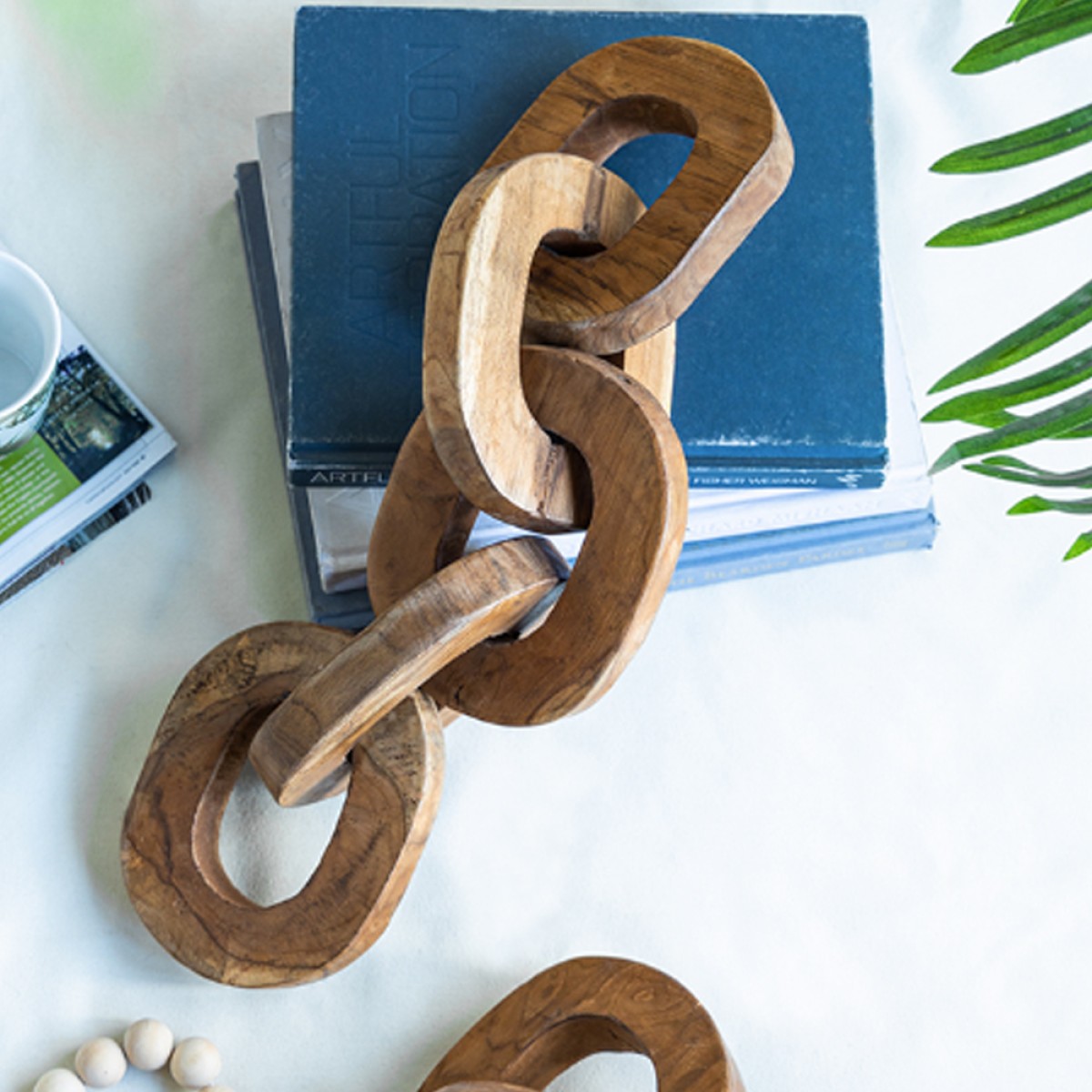 Artekko Woody Διακοσμητική Αλυσίδα από Ξύλο Teak Φυσική Απόχρωση (20x20x25)cm Σετ/2