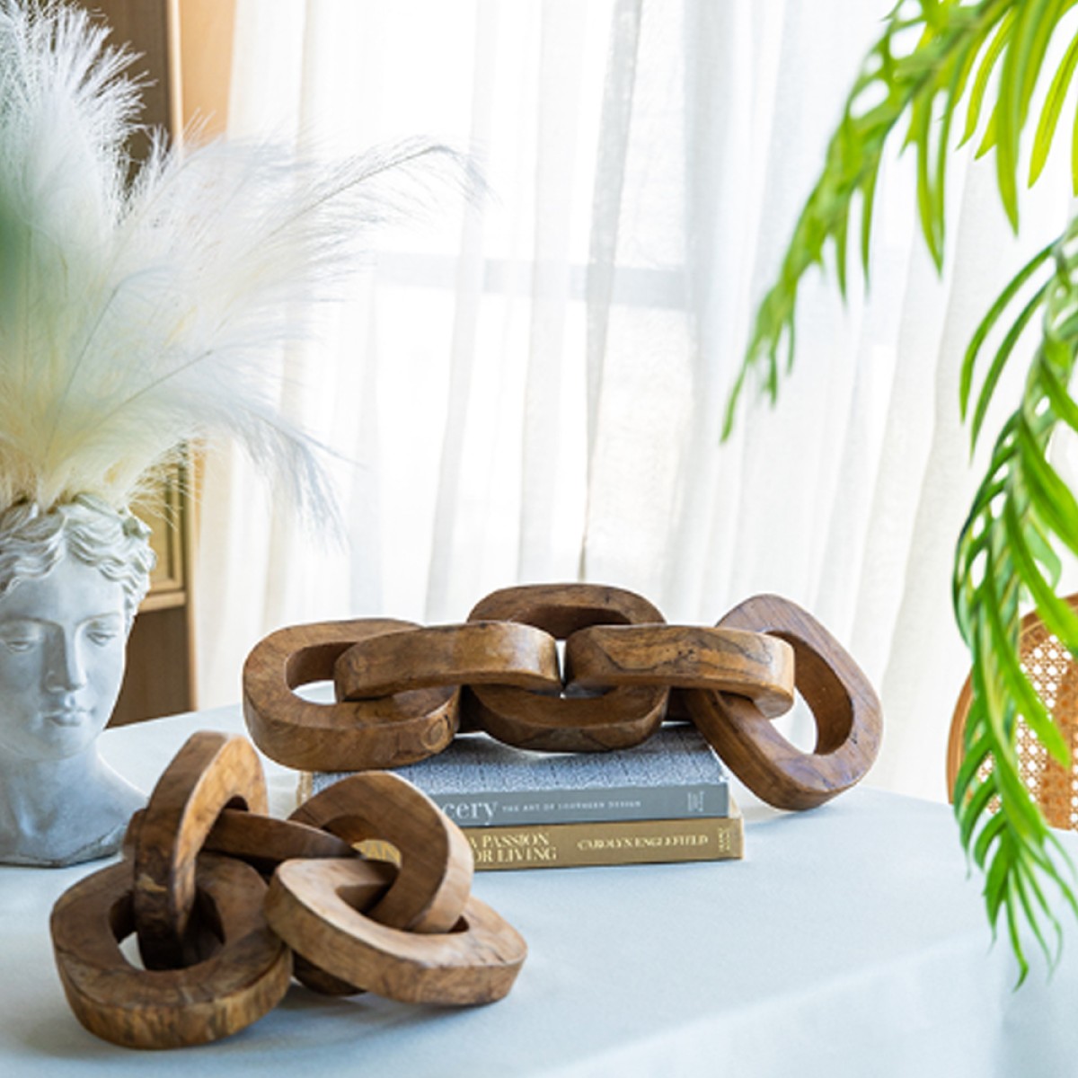 Artekko Woody Διακοσμητική Αλυσίδα από Ξύλο Teak Φυσική Απόχρωση (20x20x25)cm Σετ/2