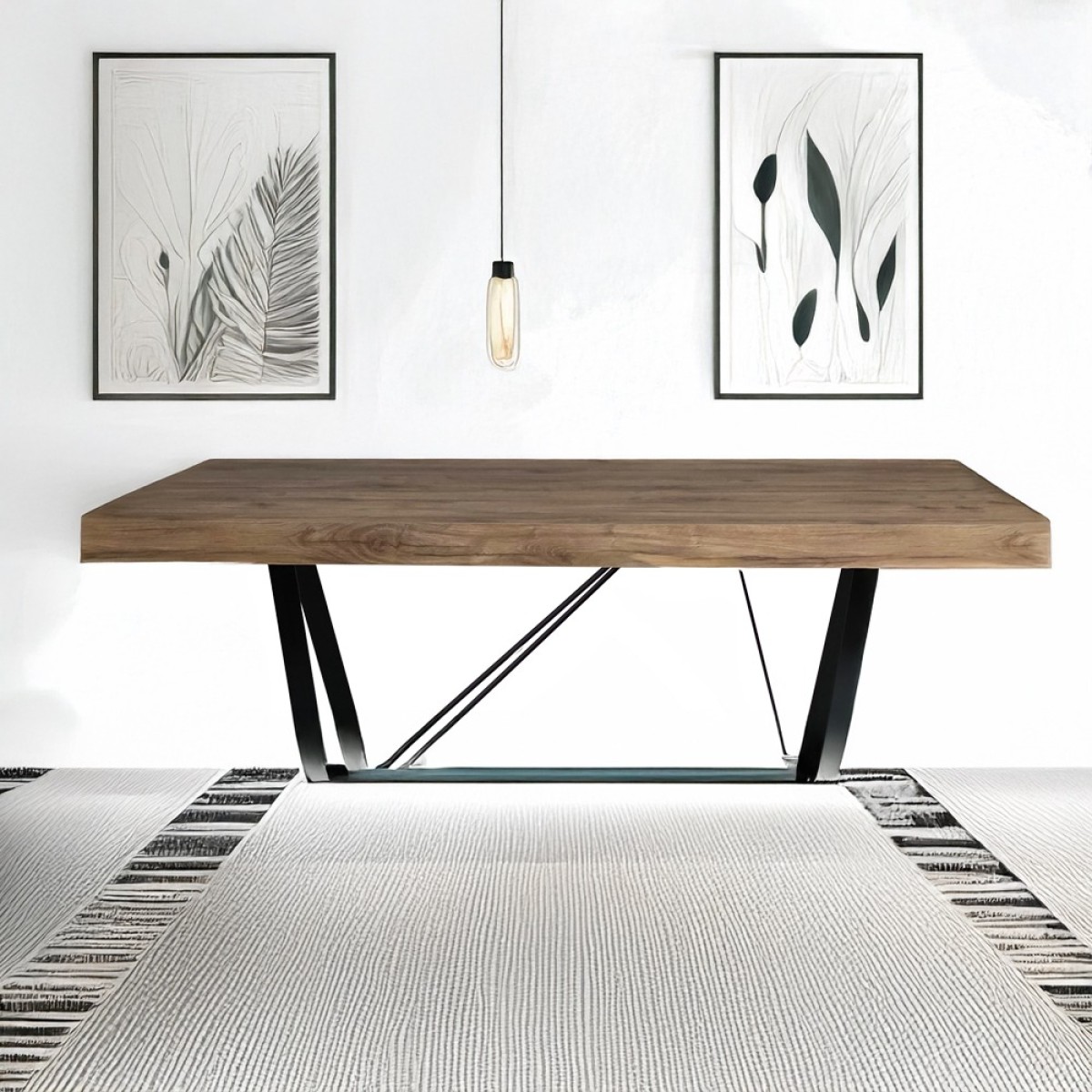 Artekko Julian Καφέ Τραπεζι MDF με Μαύρα Μεταλλικά Πόδια (180x90x73)cm