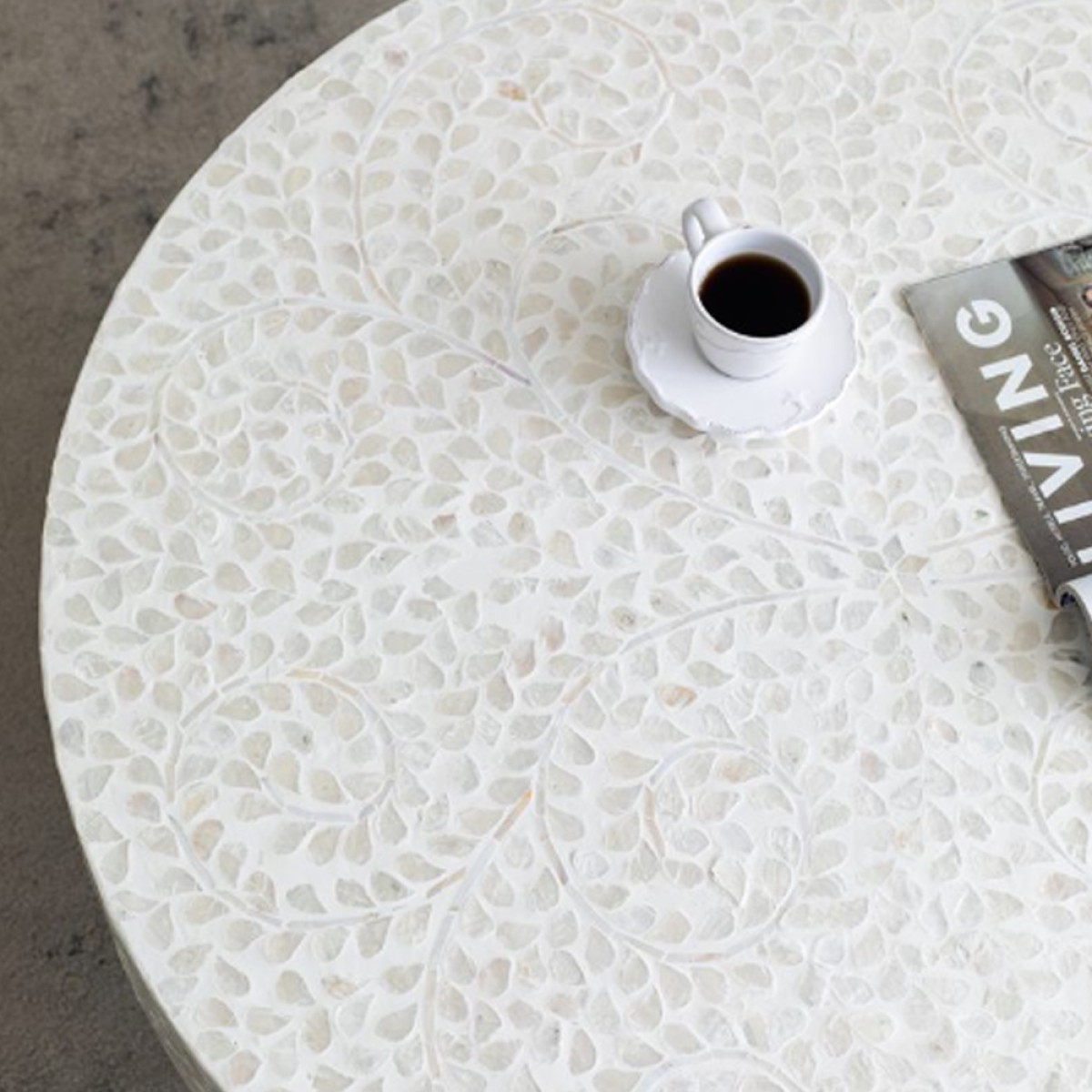 Artekko Ivory Τραπέζι Σαλονιού MDF Capiz Άσπρο Μπεζ (89x89x41)cm