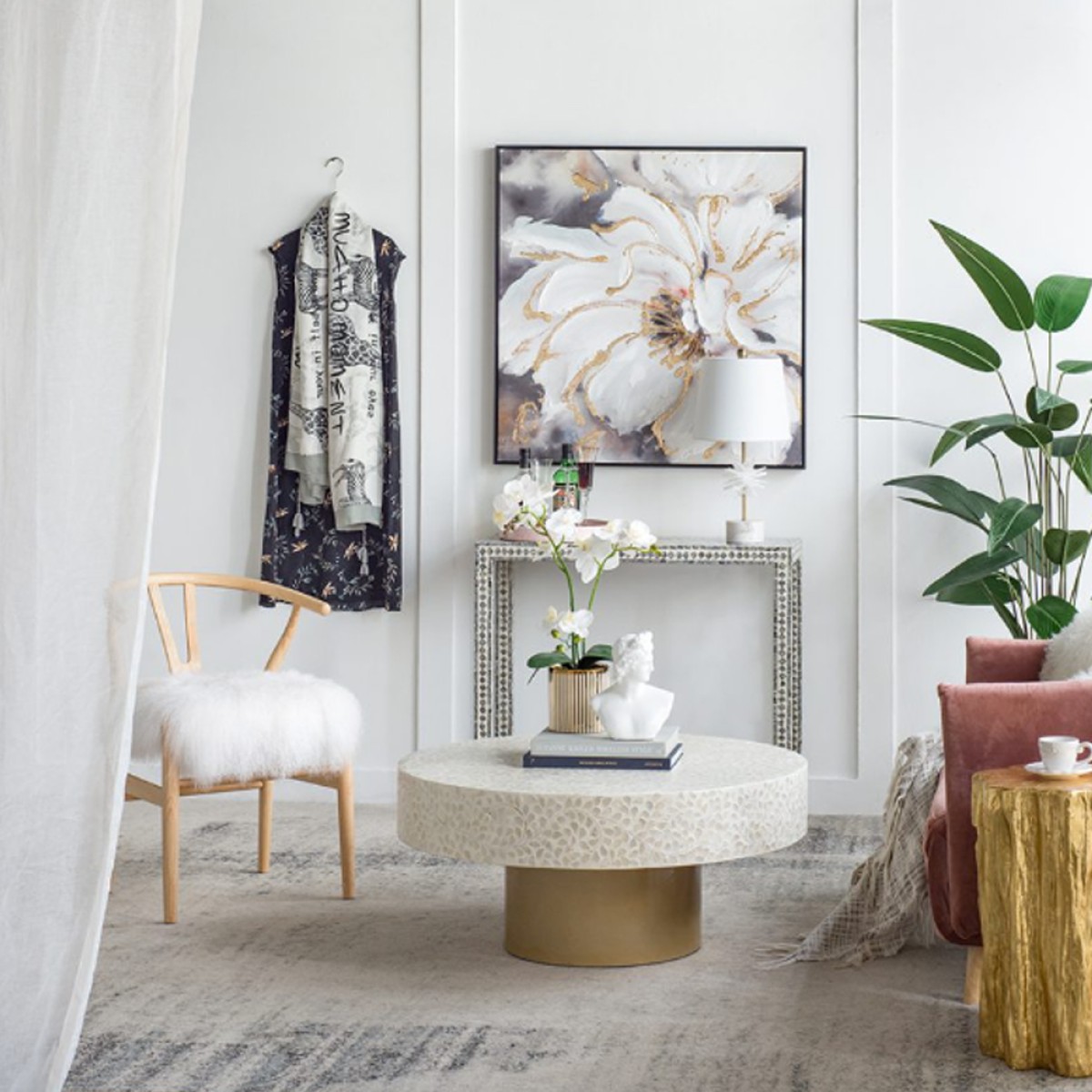 Artekko Ivory Τραπέζι Σαλονιού MDF Capiz Άσπρο Μπεζ (89x89x41)cm