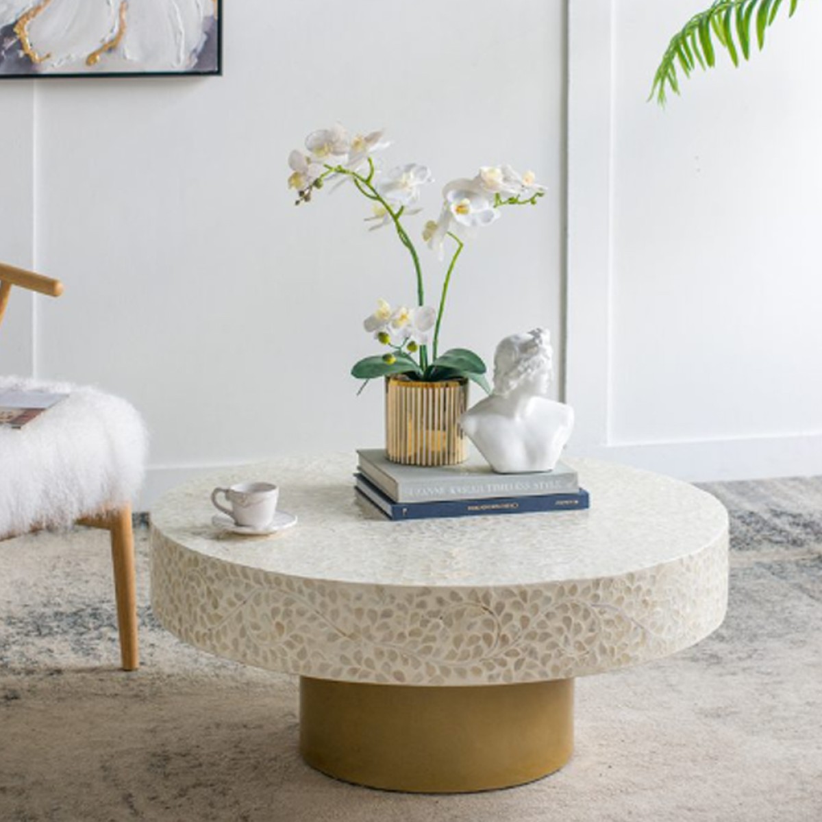 Artekko Ivory Τραπέζι Σαλονιού MDF Capiz Άσπρο Μπεζ (89x89x41)cm