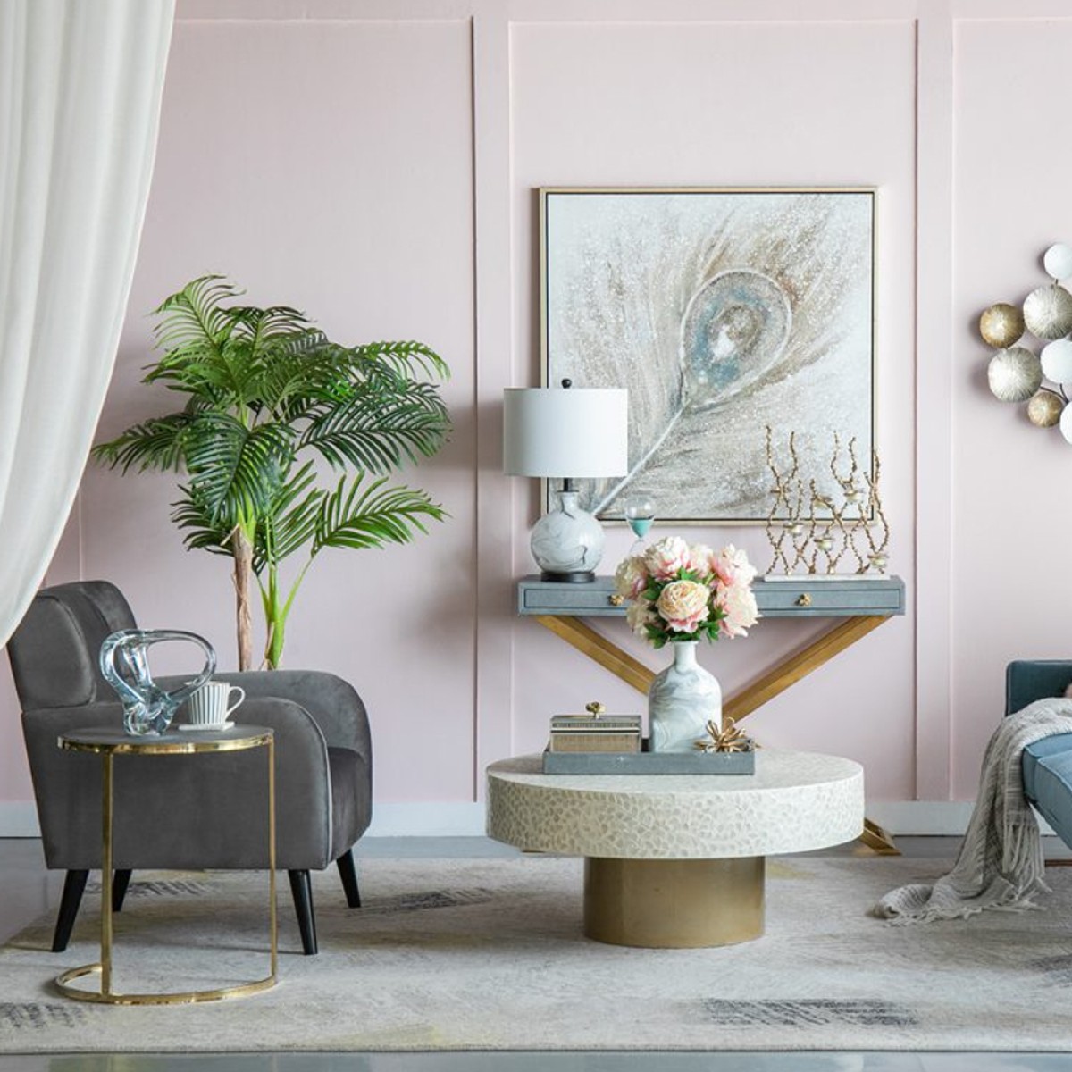 Artekko Ivory Τραπέζι Σαλονιού MDF Capiz Άσπρο Μπεζ (89x89x41)cm