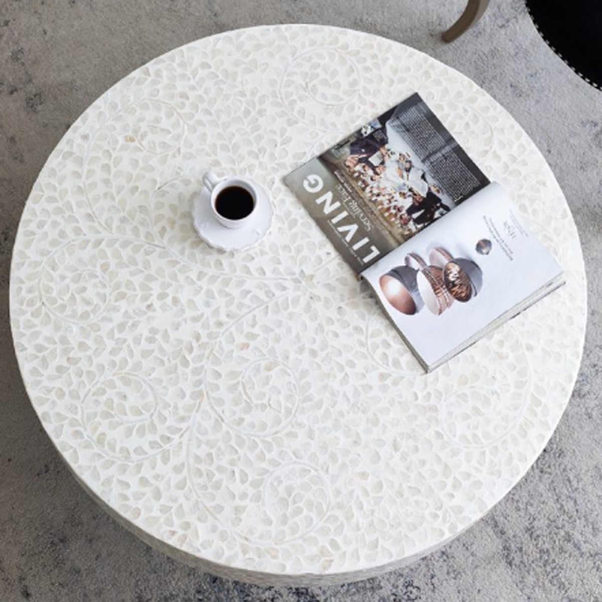 Artekko Ivory Τραπέζι Σαλονιού MDF Capiz Άσπρο Μπεζ (89x89x41)cm