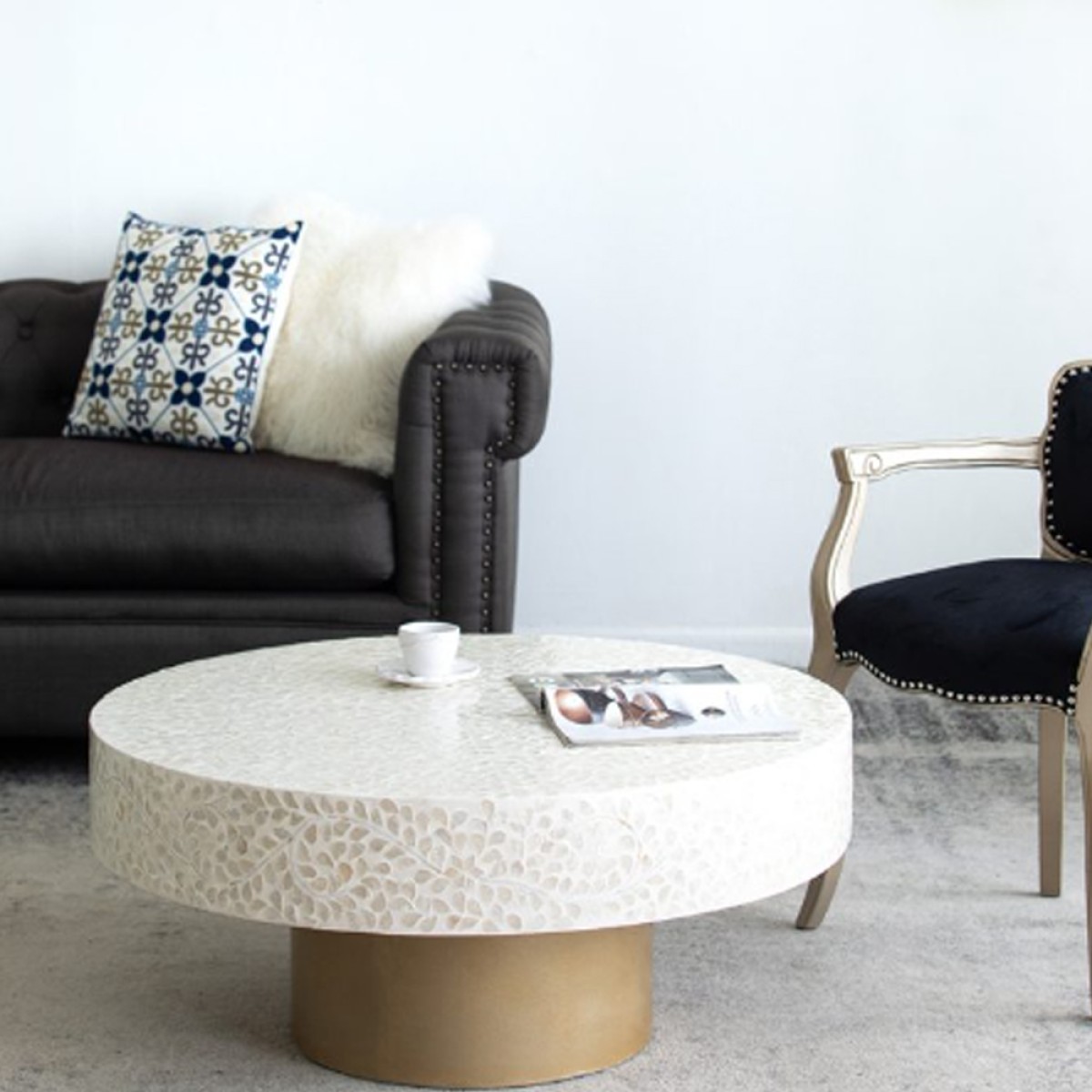 Artekko Ivory Τραπέζι Σαλονιού MDF Capiz Άσπρο Μπεζ (89x89x41)cm