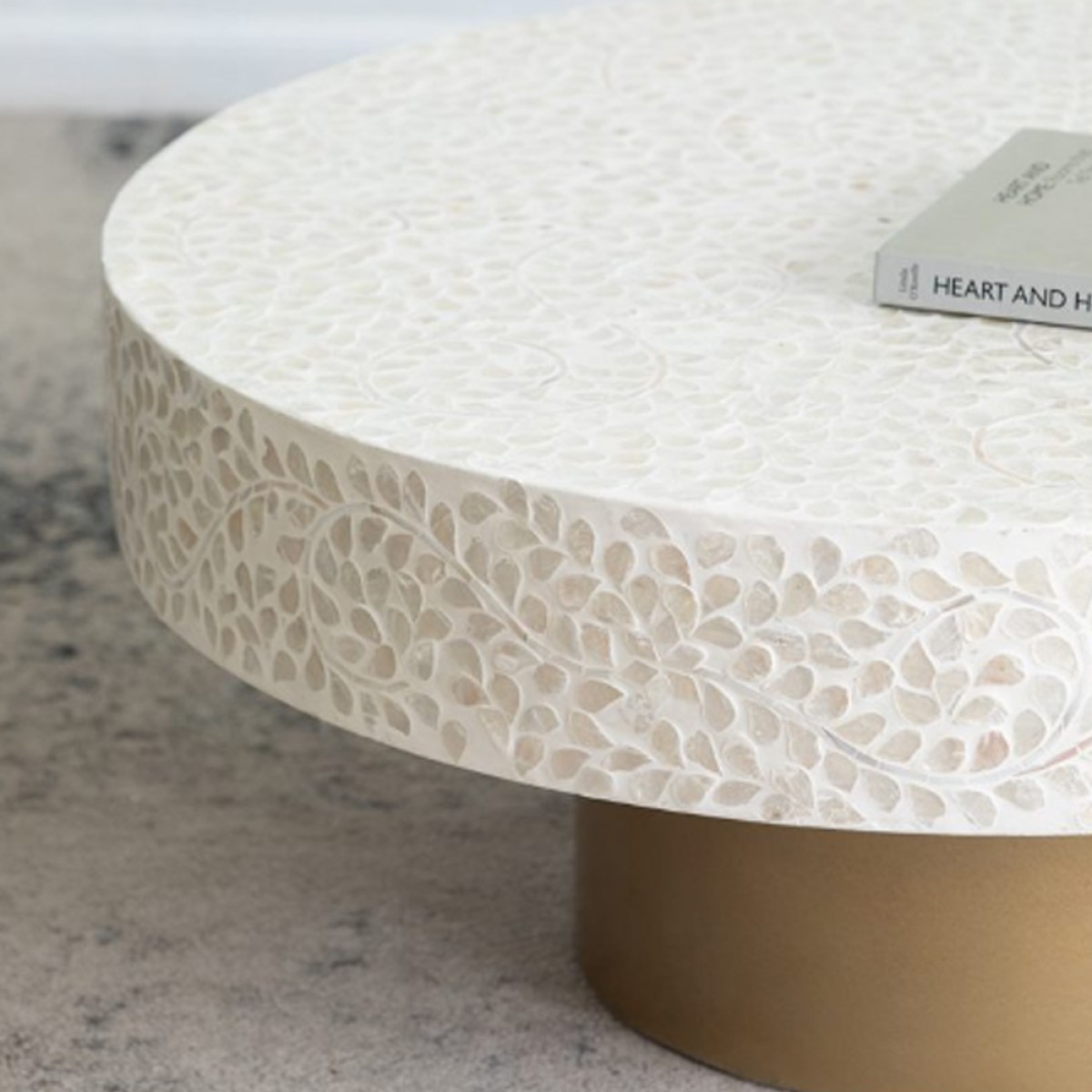 Artekko Ivory Τραπέζι Σαλονιού MDF Capiz Άσπρο Μπεζ (89x89x41)cm