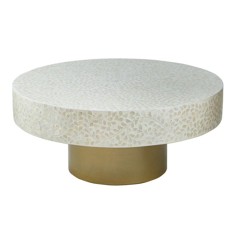 Artekko Ivory Τραπέζι Σαλονιού MDF Capiz Άσπρο Μπεζ (89x89x41)cm