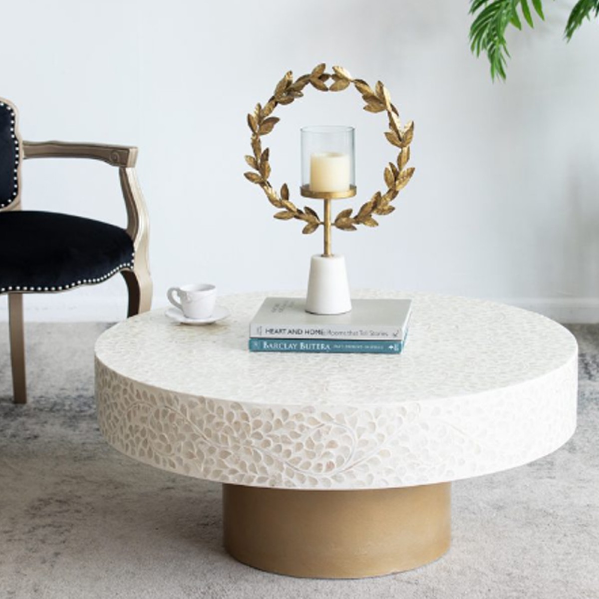 Artekko Ivory Τραπέζι Σαλονιού MDF Capiz Άσπρο Μπεζ (89x89x41)cm